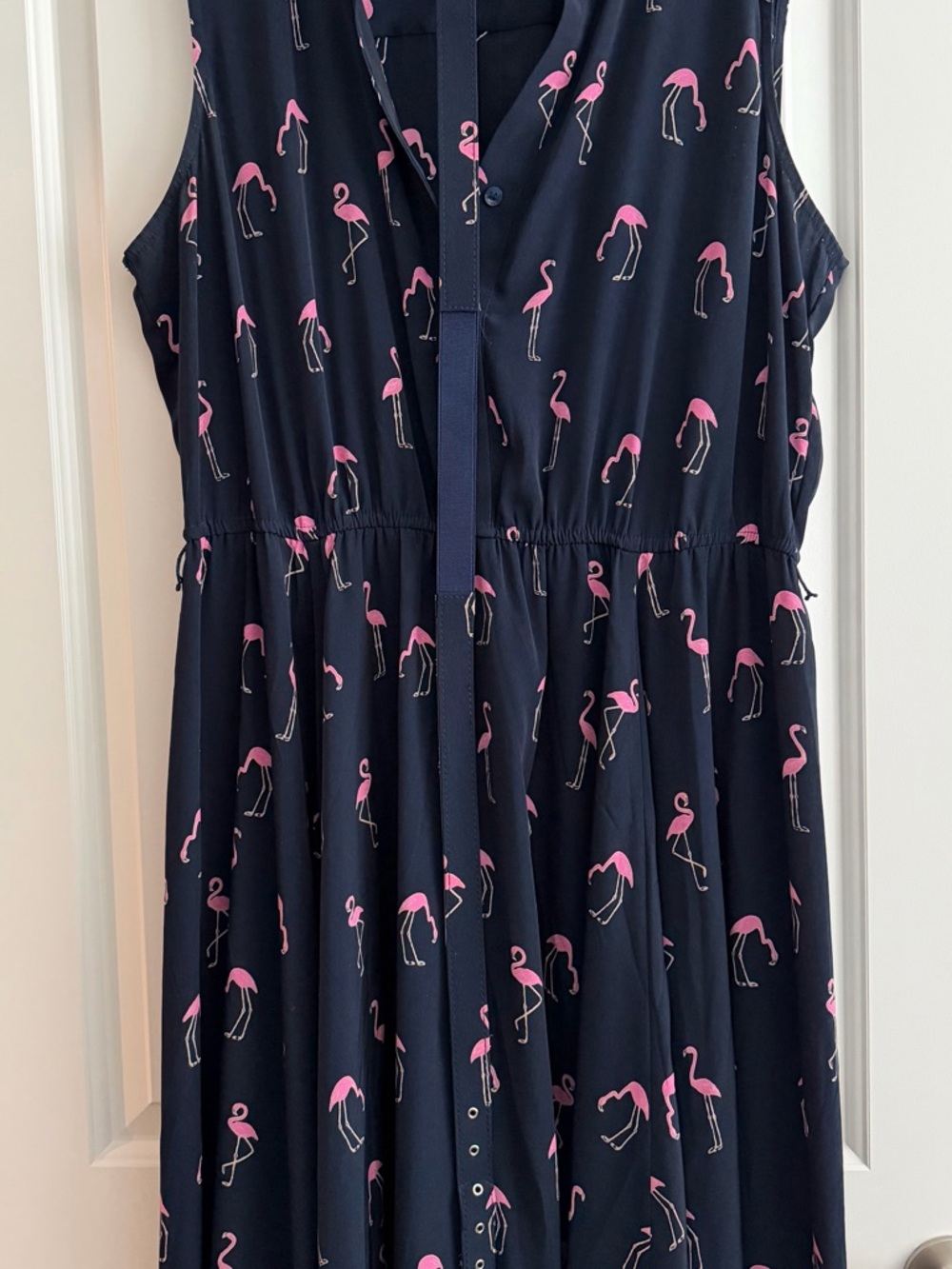 Charter Club Navy Dress with Pink Flamingo Print